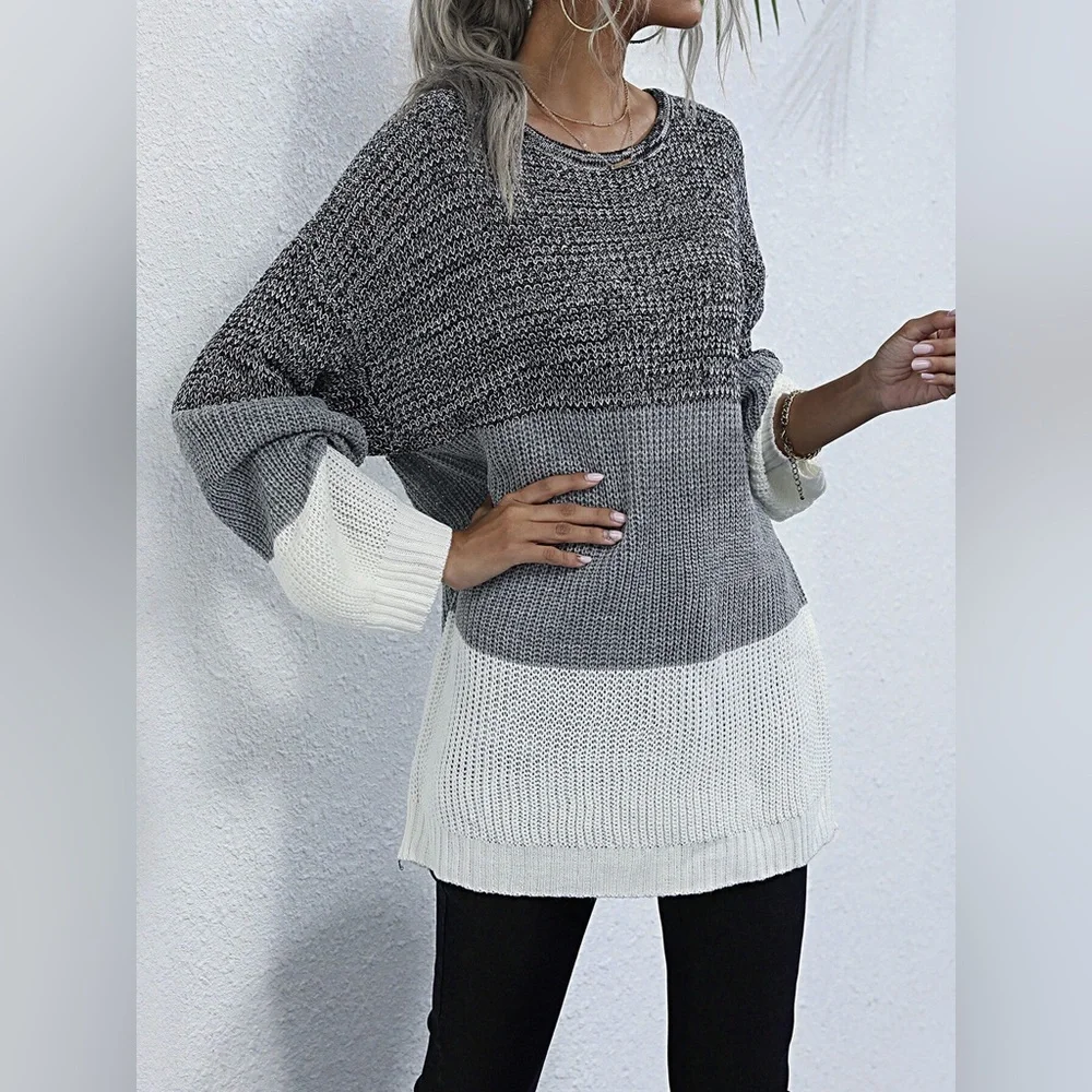 Color Block Round Neck Oversized Sweater